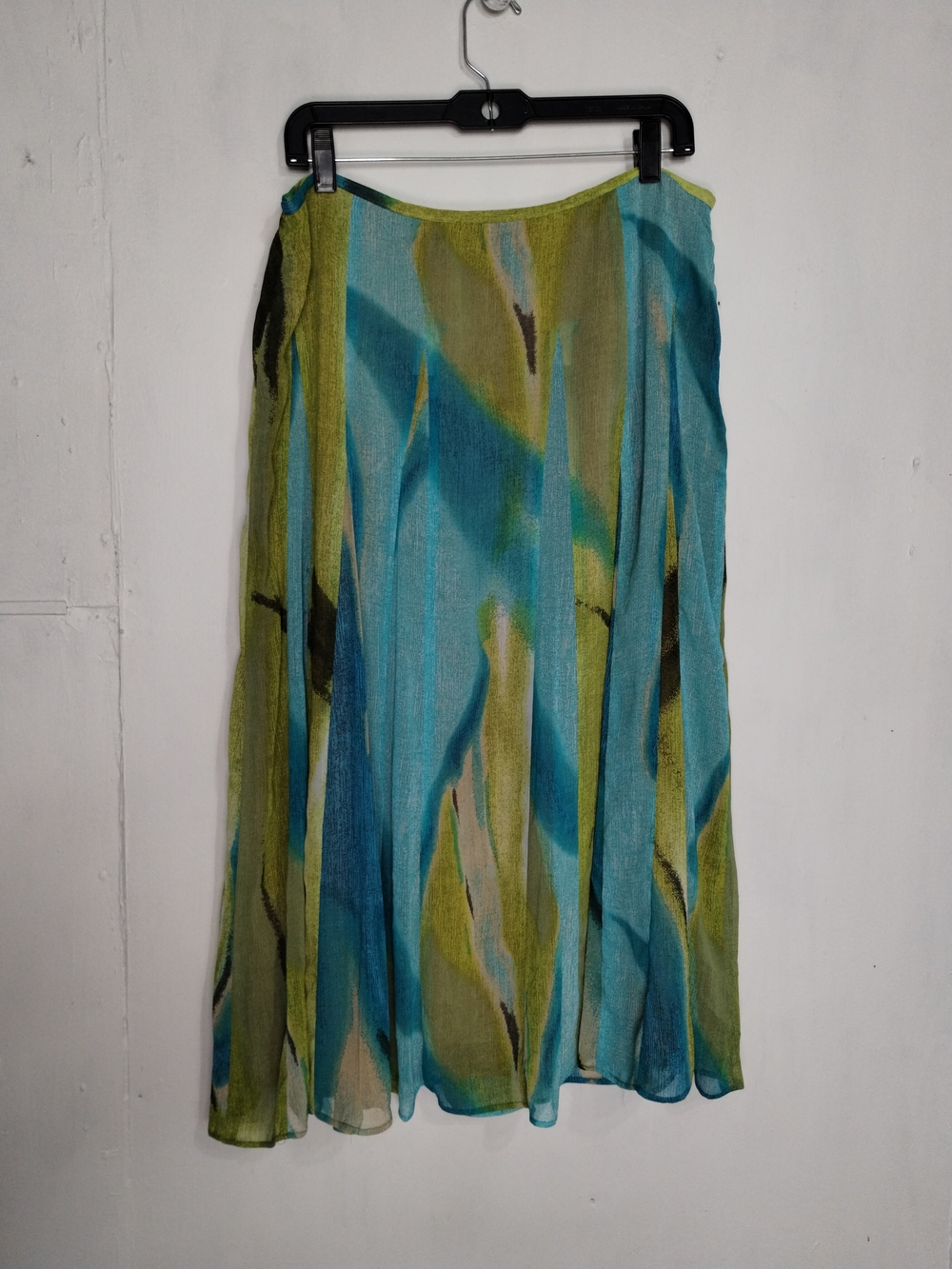 Evan Picone Blue and Green Abstract Chiffon A-Line Skirt